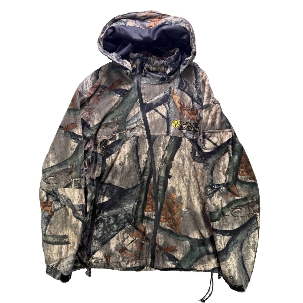 Scent Blocker Jacket Mens Large Full Zip Mossy Oak Treestand Camo Hooded Hunting